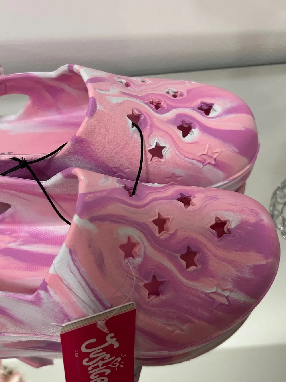 Justice Girls Clogs Size 13 Pink Purple Marble Star Cutout NWT